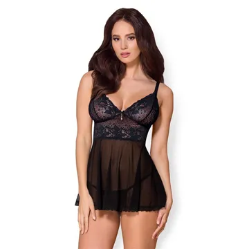 Elegantne Babydoll Obsessive ja stringid must